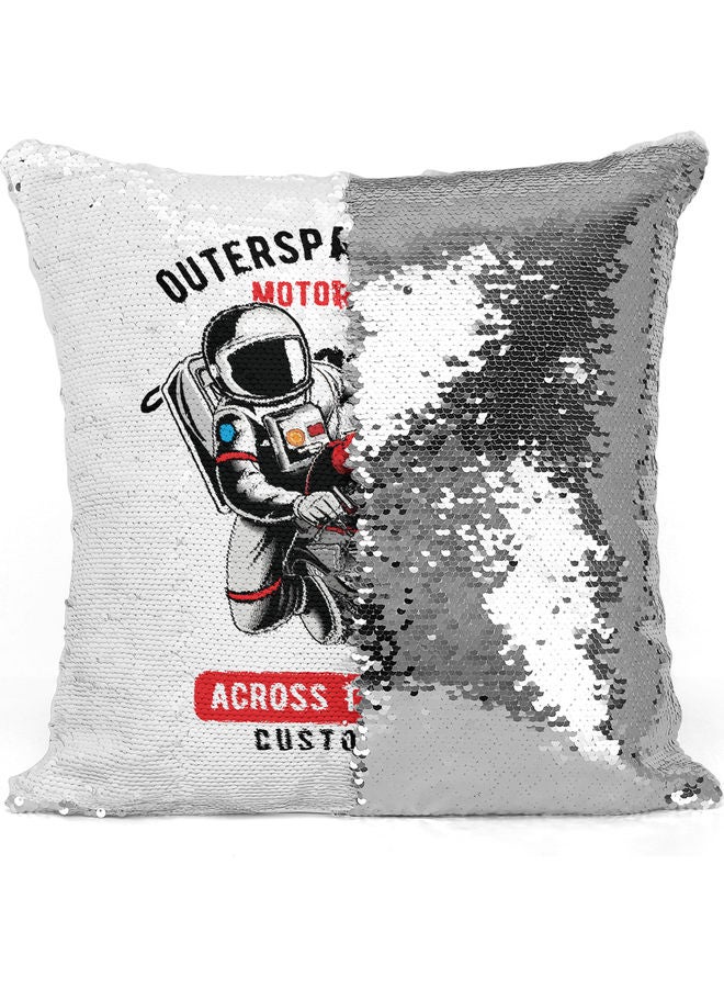 Astronaut Funny Themed Sequin Decorative Throw Pillow White/Red/Silver - Image 3