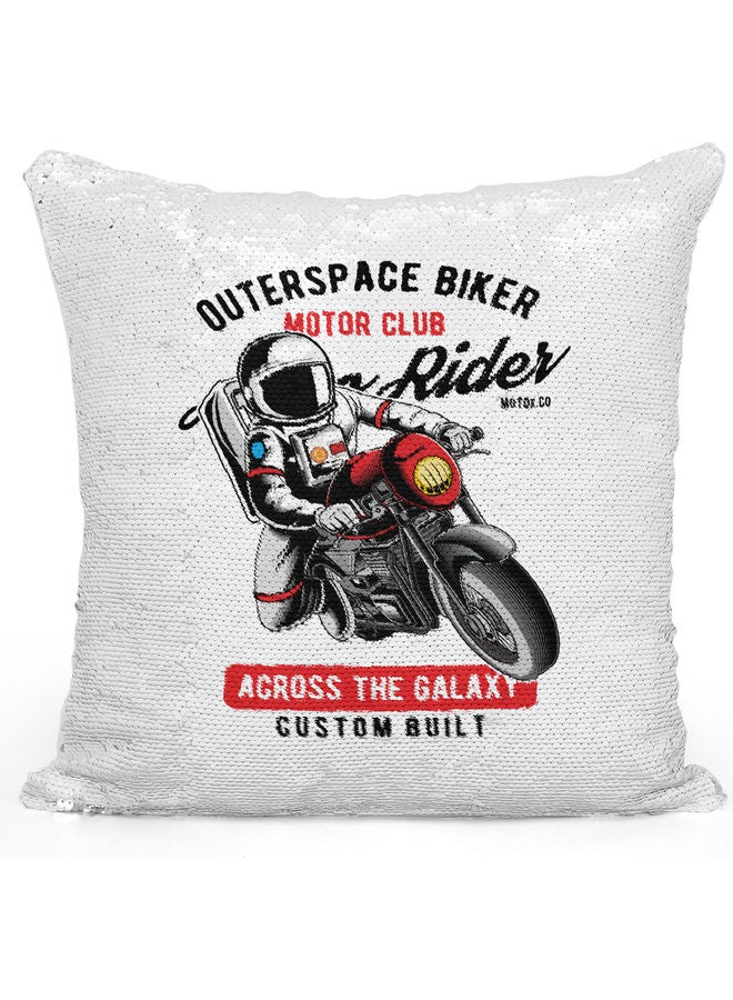 Astronaut Funny Themed Sequin Decorative Throw Pillow White/Red/Silver - Image 1