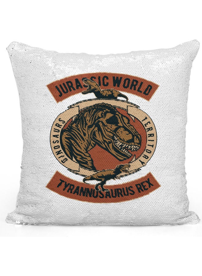 وسادة زينة للديكور مزينة بالترتر بتصميم مستوحى من فيلم "Jurassic World" أبيض/بني/فضي 40x40سم - Image 1