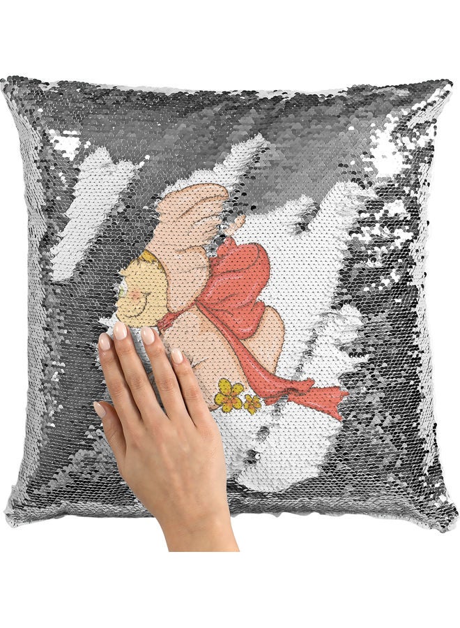 Rabbit Kid Themed Sequin Decorative Throw Pillow White/Pink/Silver - Image 2
