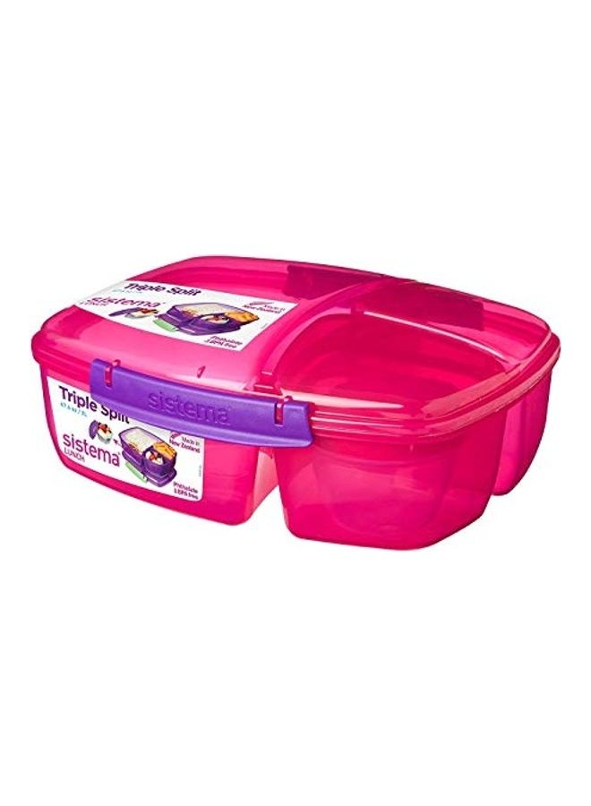 sistema Food Triple Split Lunch Box With Lid Pink 2Liters