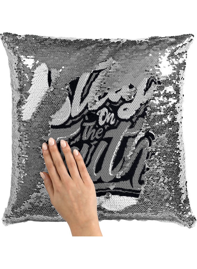 Stay On The Truth Quote Themed Sequin Decorative Throw Pillow White/Grey/Silver - Image 2