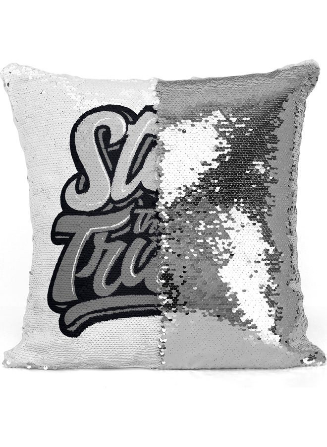 Stay On The Truth Quote Themed Sequin Decorative Throw Pillow White/Grey/Silver - Image 3
