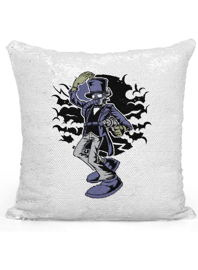 Bats Themed Sequin Decorative Throw Pillow White/Silver/Black 40x40cm - Image 1