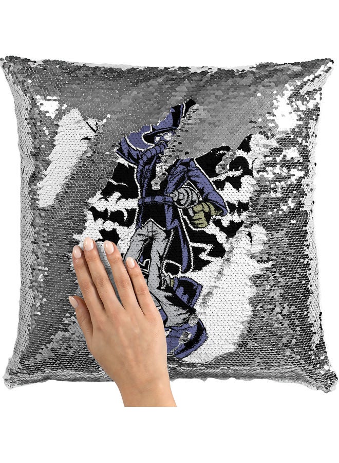Bats Themed Sequin Decorative Throw Pillow White/Silver/Black 40x40cm - Image 2