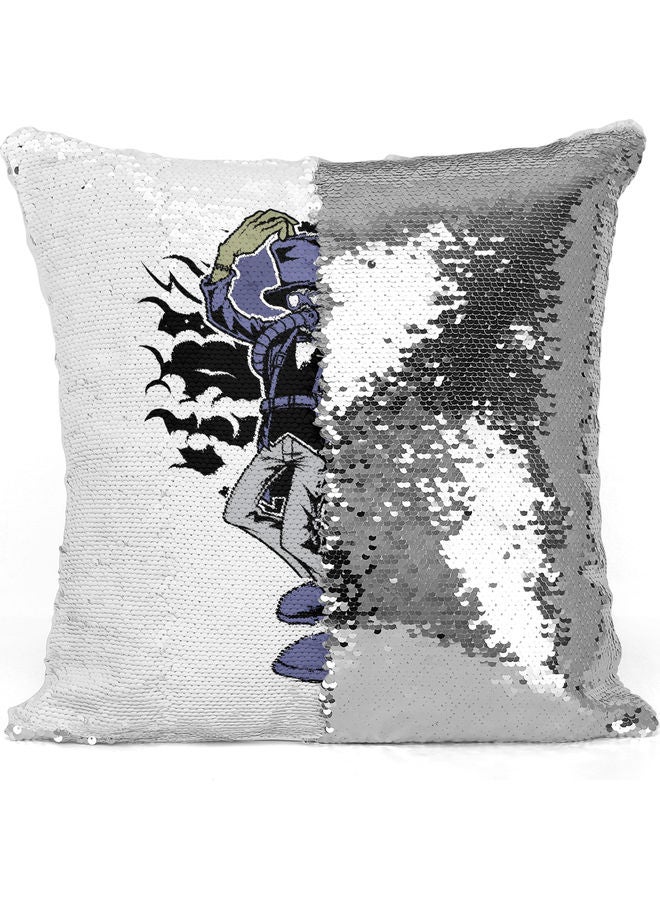 Bats Themed Sequin Decorative Throw Pillow White/Silver/Black 40x40cm - Image 3