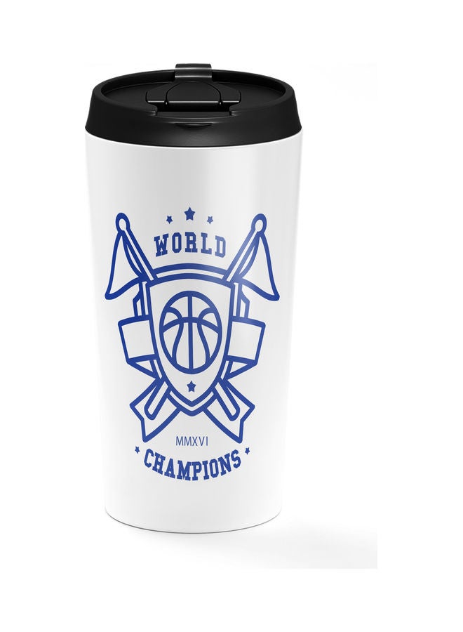 Double-Wall Stainless Steel Printed Tumbler with Lid White/Blue - Image 1