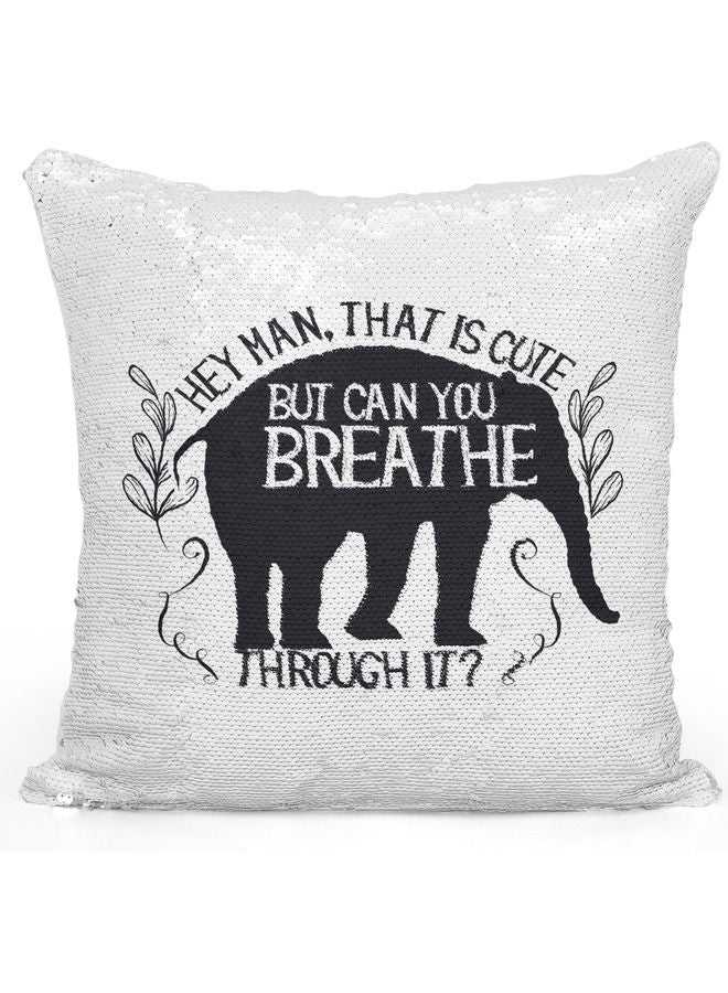Elephant Sequin Decorative Throw Pillow White/Black/Silver 40x40cm - Image 1