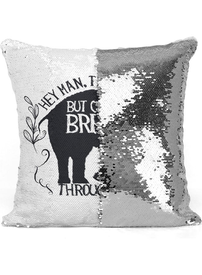Elephant Sequin Decorative Throw Pillow White/Black/Silver 40x40cm - Image 3