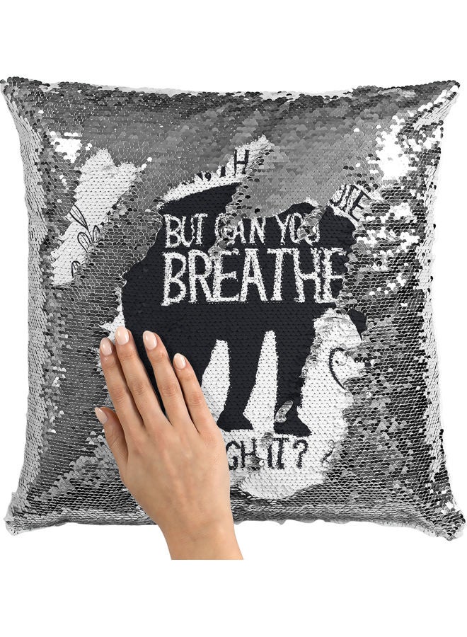 Elephant Sequin Decorative Throw Pillow White/Black/Silver 40x40cm - Image 2