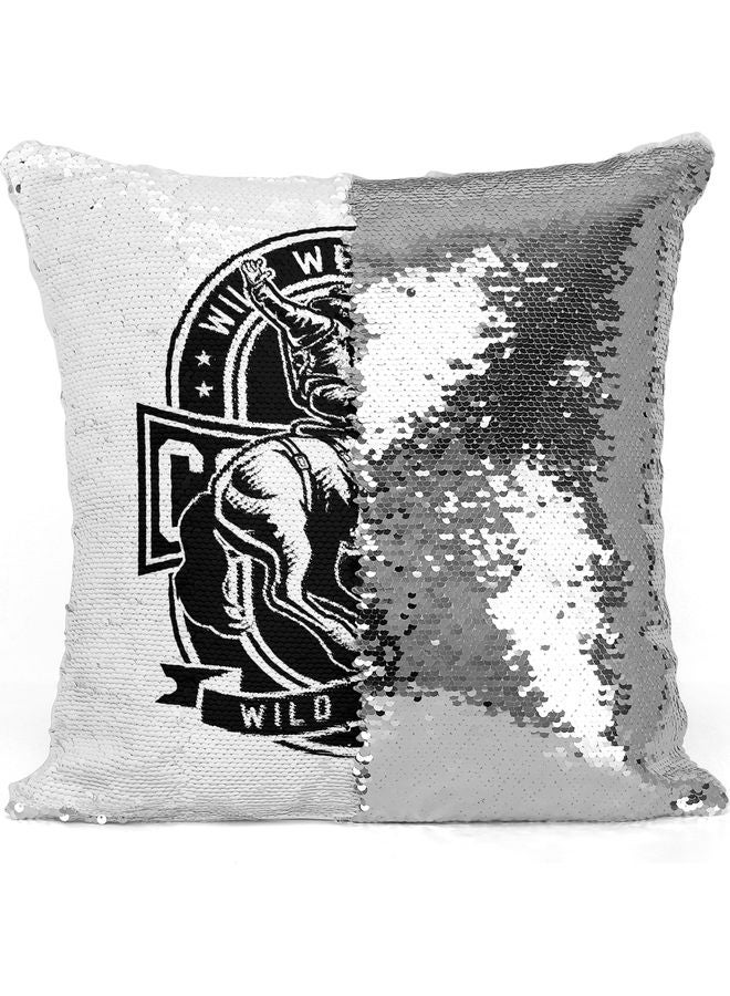 Horse Rider Sequin Decorative Throw Pillow White/Black/Silver 40x40cm - Image 3