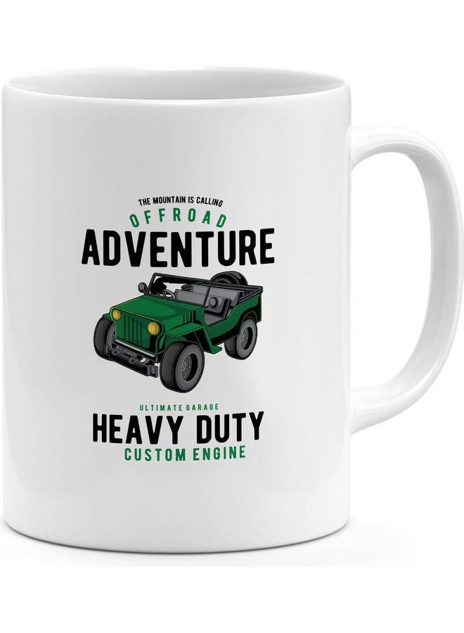 مج قهوة بطبعة عبارة "Offroading Adventure" أبيض/ رمادي/ أخضر 8x10سم - Image 1