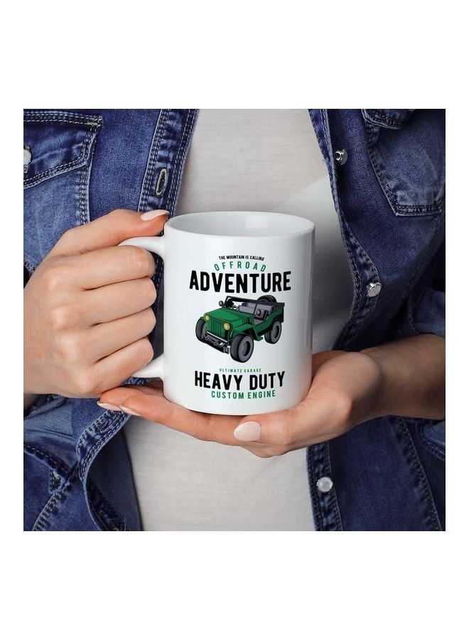 مج قهوة بطبعة عبارة "Offroading Adventure" أبيض/ رمادي/ أخضر 8x10سم - Image 3