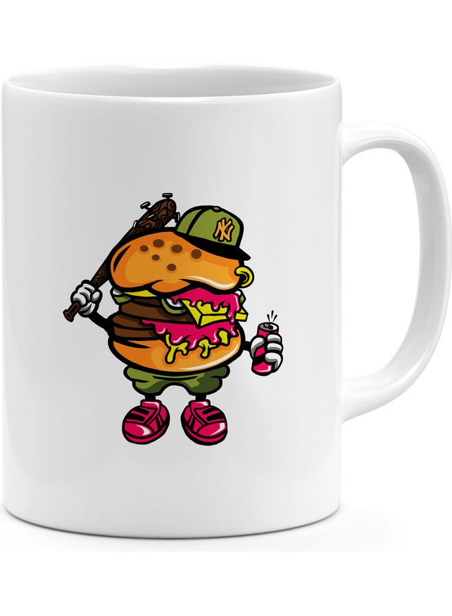 Burger Printed Coffee Mug White/Orange/Red - Image 1