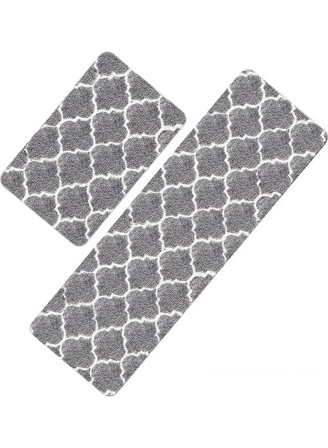 AMERTEER - 2-Piece Trellis Non-Slip Mat Set Grey/White - Image 1