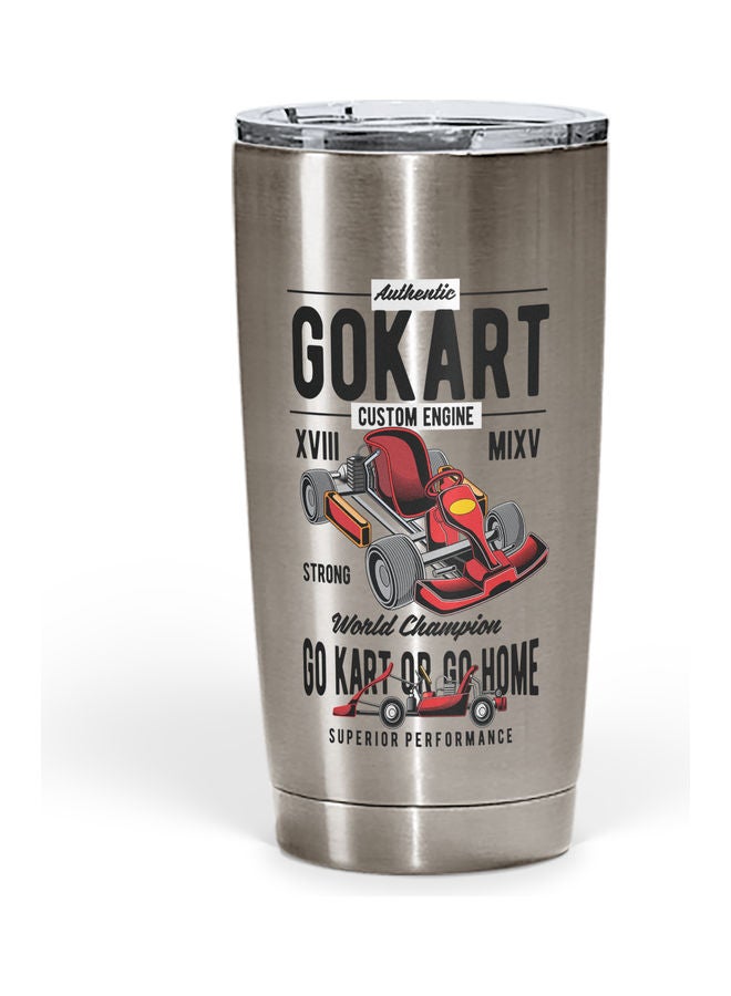 كوب من الستانلس ستيل مطبوع عليه عبارة مقتبسة "Go Kart" ومزود بغطاء متعدد الألوان - Image 1