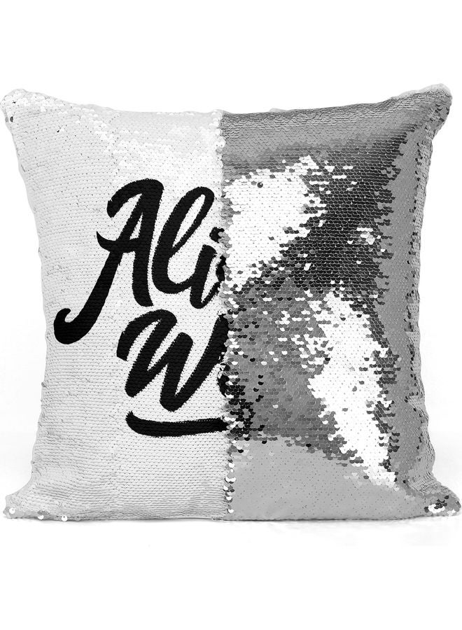 Alive And Well Quote Themed Sequin Decorative Throw Pillow White/Black 40x40cm - Image 3