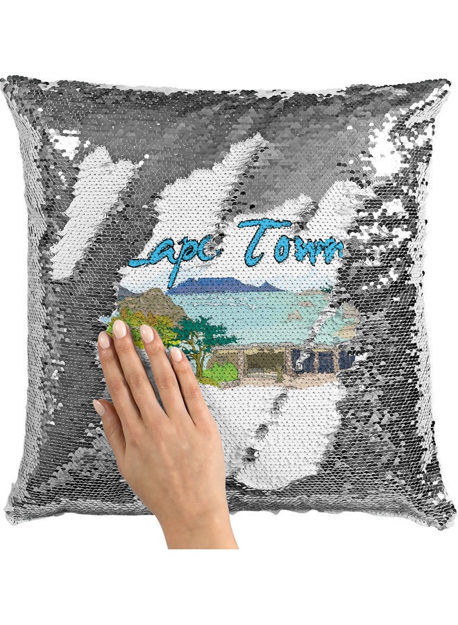 Cape Town Themed Sequin Decorative Throw Pillow Multicolour 40x40cm - Image 2