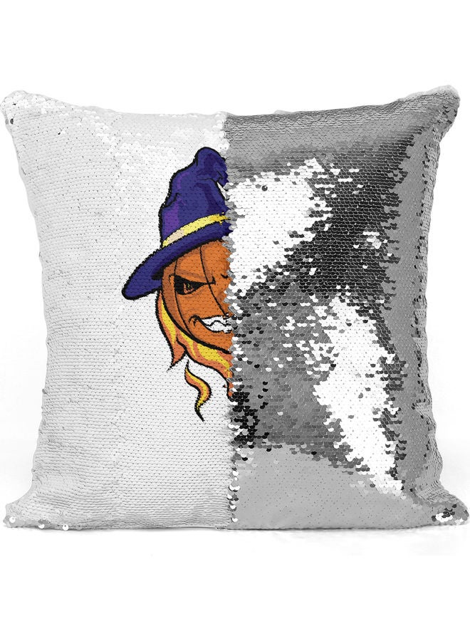 وسادة زينة للديكور مزينة بالترتر بتصميم يعبر عن الهالوين أبيض/برتقالي/أرجواني 40x40سم - Image 3