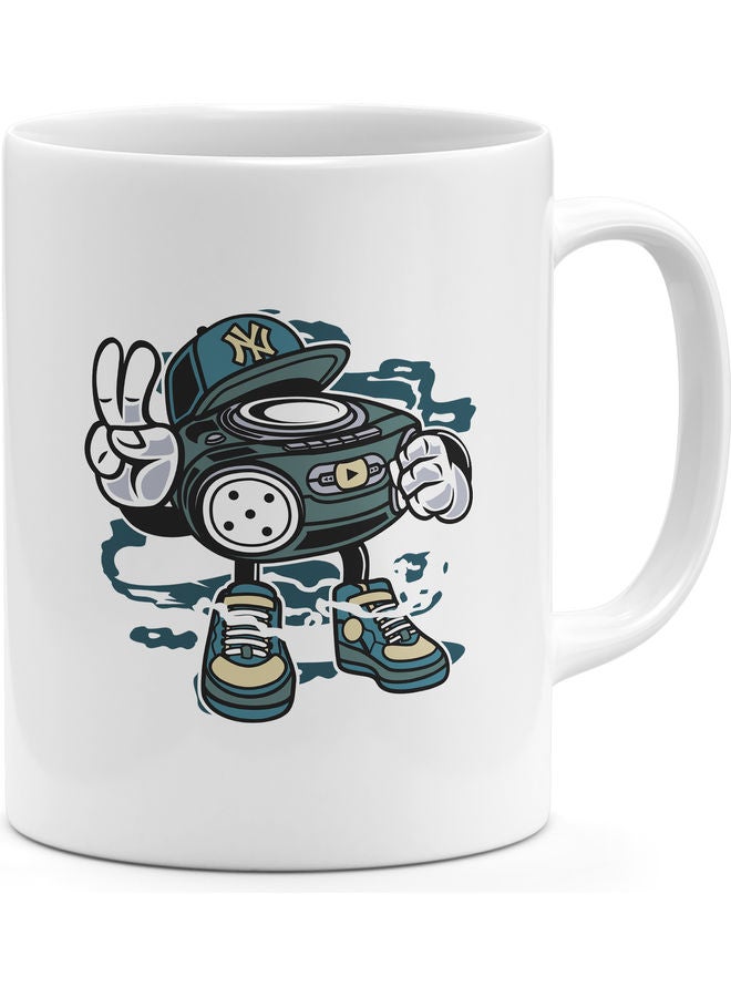 Retro Radio Character Printed Coffee Mug White/Green/Black - Image 1