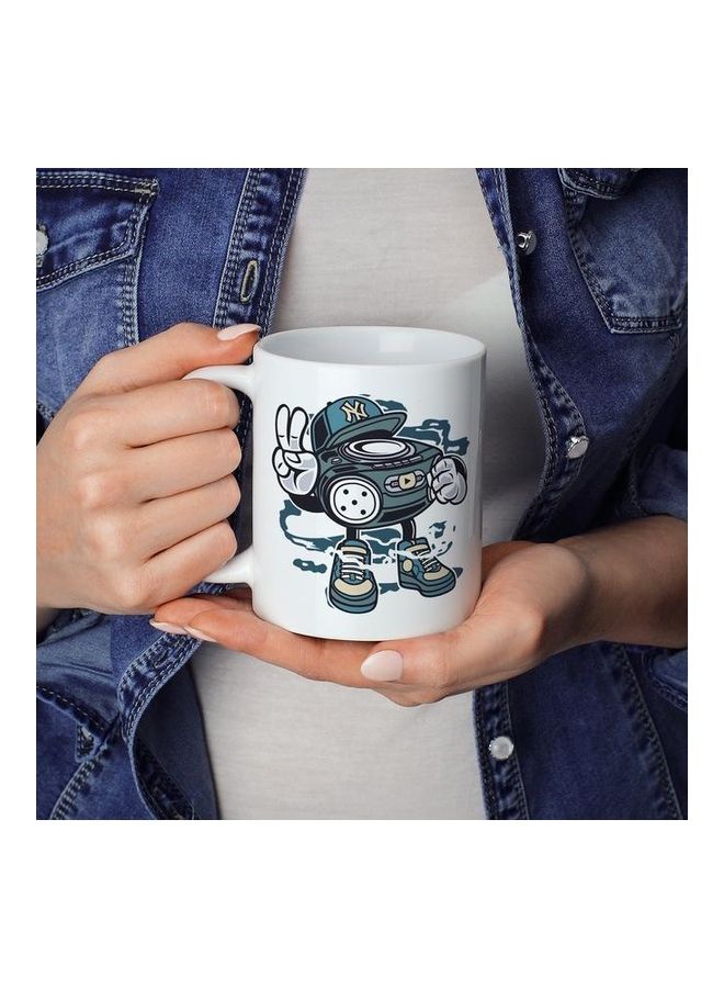 Retro Radio Character Printed Coffee Mug White/Green/Black - Image 3