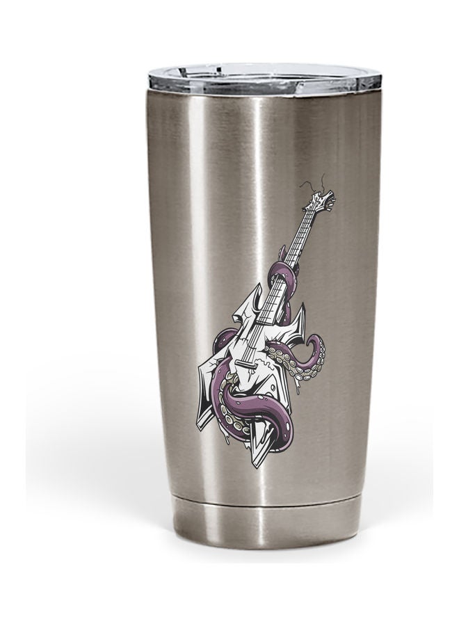 Metal Guitar Printed Tumbler With Lid Silver/Purple/White - Image 1