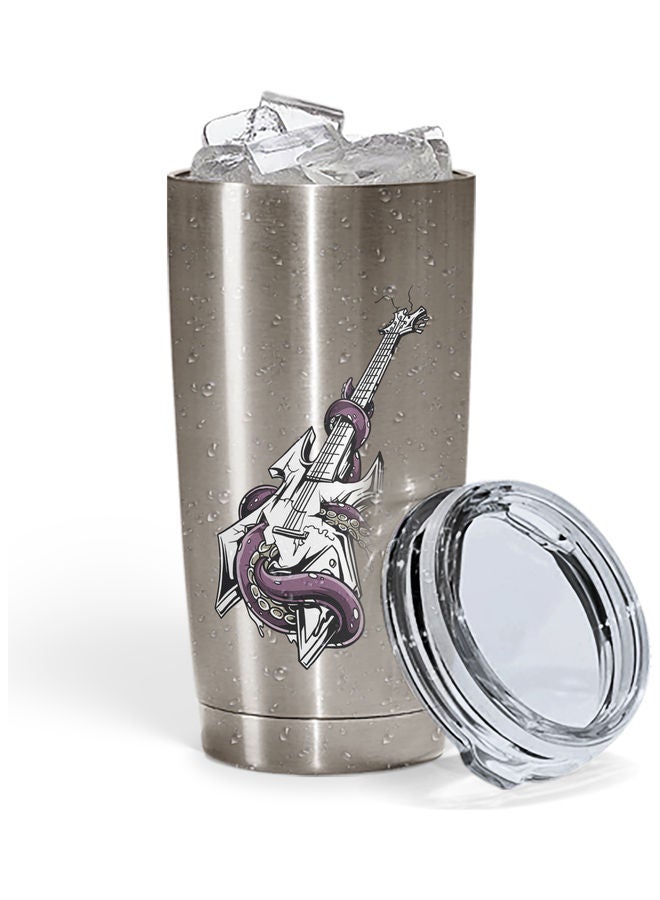 Metal Guitar Printed Tumbler With Lid Silver/Purple/White - Image 2