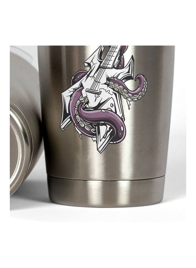 Metal Guitar Printed Tumbler With Lid Silver/Purple/White - Image 3