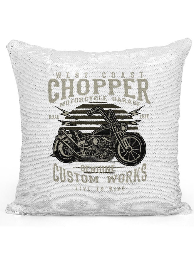 West Coast Themed Sequin Decorative Throw Pillow White/Silver/Black 40x40cm - Image 1