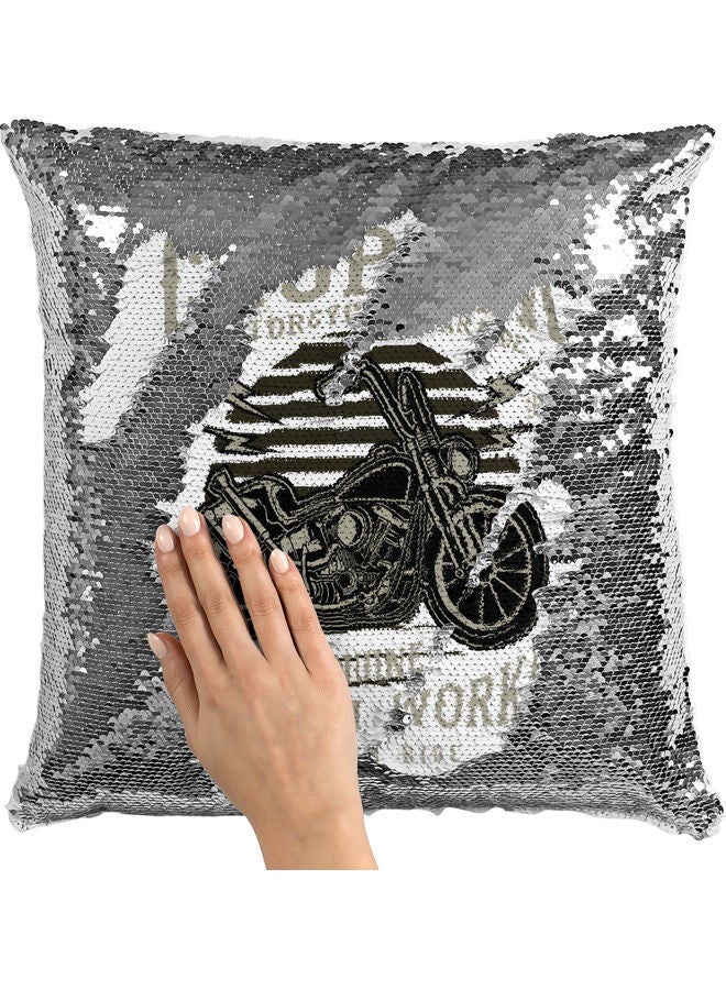West Coast Themed Sequin Decorative Throw Pillow White/Silver/Black 40x40cm - Image 2