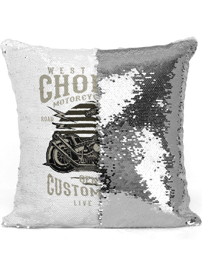 West Coast Themed Sequin Decorative Throw Pillow White/Silver/Black 40x40cm - Image 3