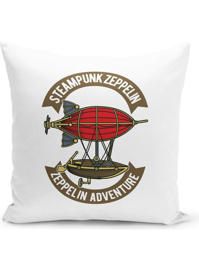 Steampunk Zeppelin Themed Decorative Throw Pillow White/Red/Grey 40x40cm - Image 1