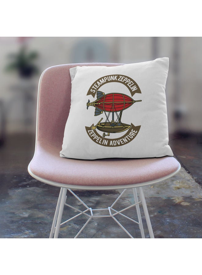 Steampunk Zeppelin Themed Decorative Throw Pillow White/Red/Grey 40x40cm - Image 3