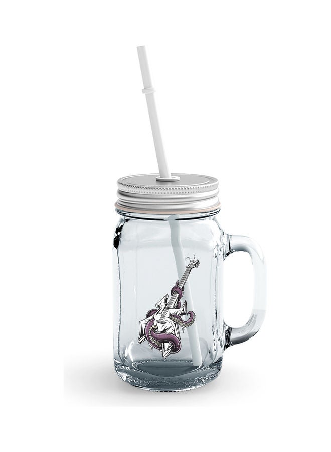 Metal Guitar Print Glass  Jar Multicolour  - Image 1