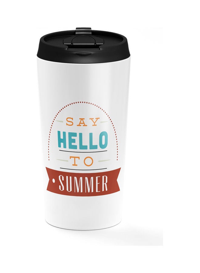 Double-Wall Stainless Steel Printed Tumbler with Lid White - Image 1