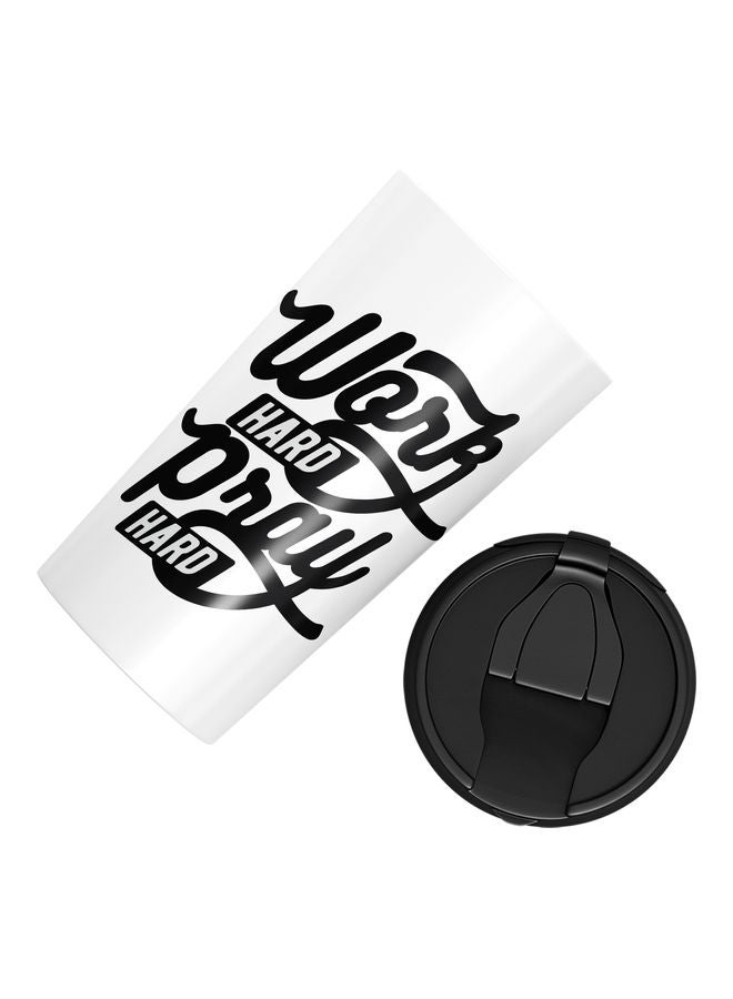 Double-Wall Stainless Steel Printed Tumbler with Lid White/Black - Image 3