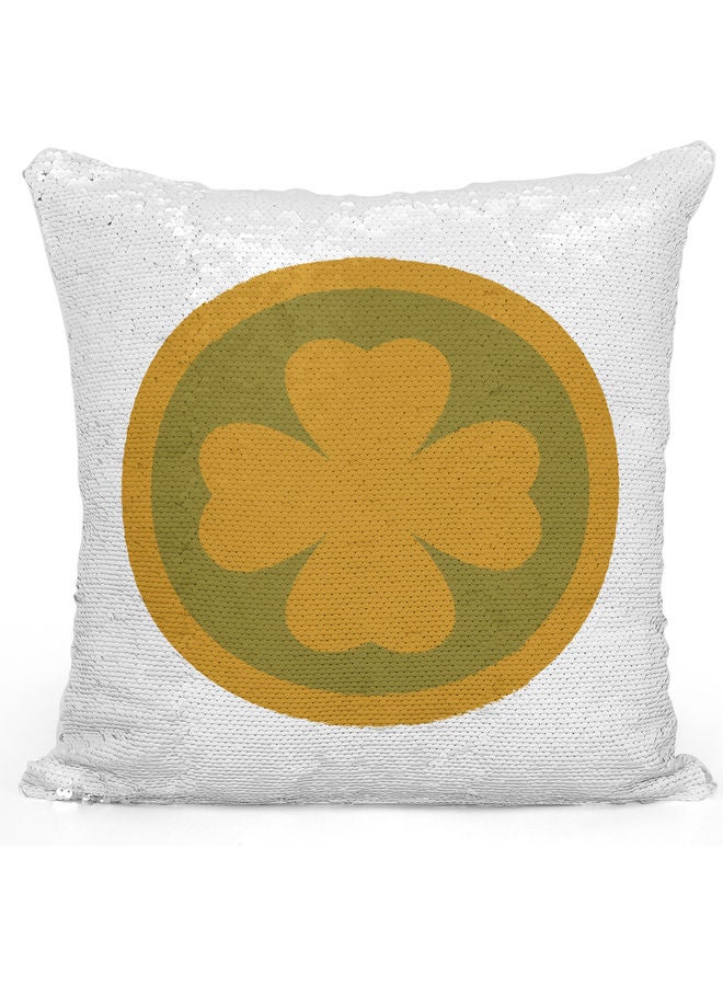 Patricks Day Themed Sequin Decorative Throw Pillow White/Yellow 40x40cm - Image 1