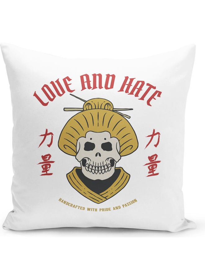 Love And Hate Printed Decorative Throw Pillow White/Red/Beige 40x40cm - Image 1