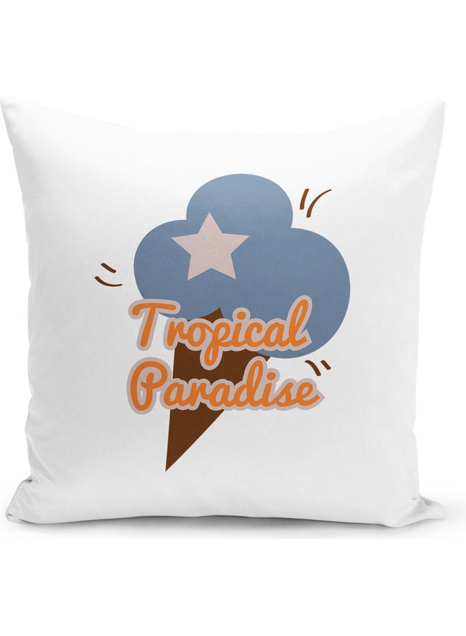 وسادة زينة للديكور بطبعة عبارة "Tropical Paradise" أبيض/ وردي/ أزرق 40x40سم - Image 1