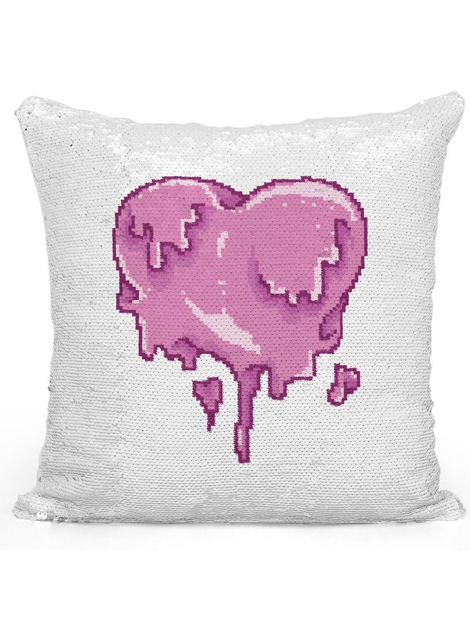 Melting Heart Sequin Decorative Throw Pillow White/Silver/Purple 40x40cm - Image 1
