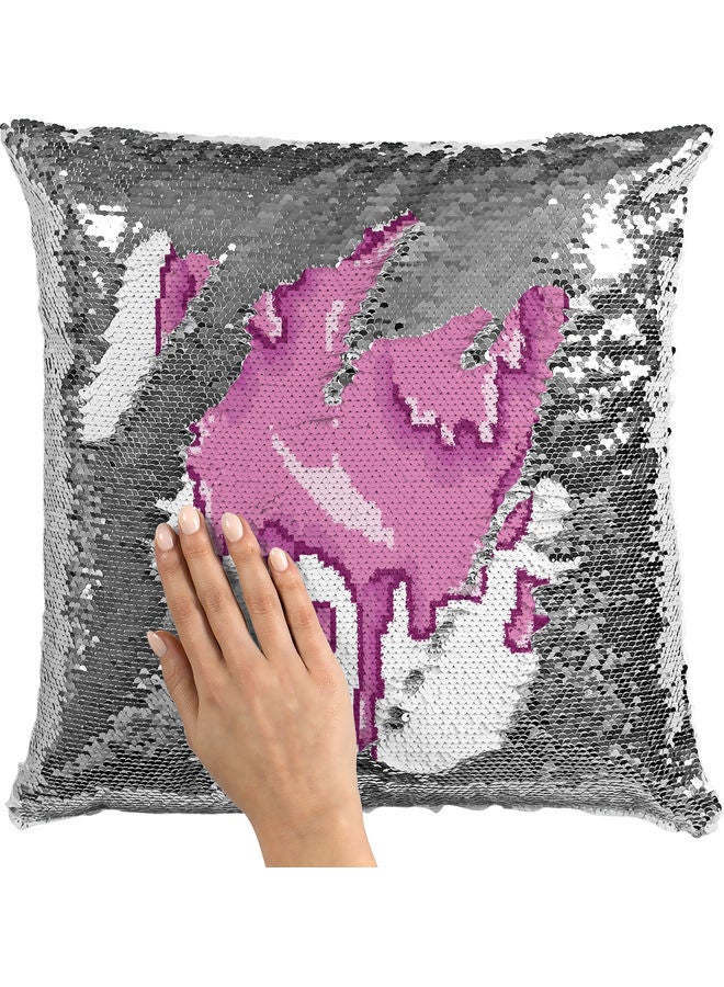 Melting Heart Sequin Decorative Throw Pillow White/Silver/Purple 40x40cm - Image 2