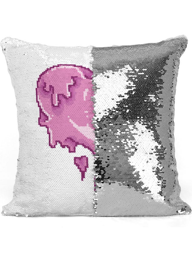 Melting Heart Sequin Decorative Throw Pillow White/Silver/Purple 40x40cm - Image 3