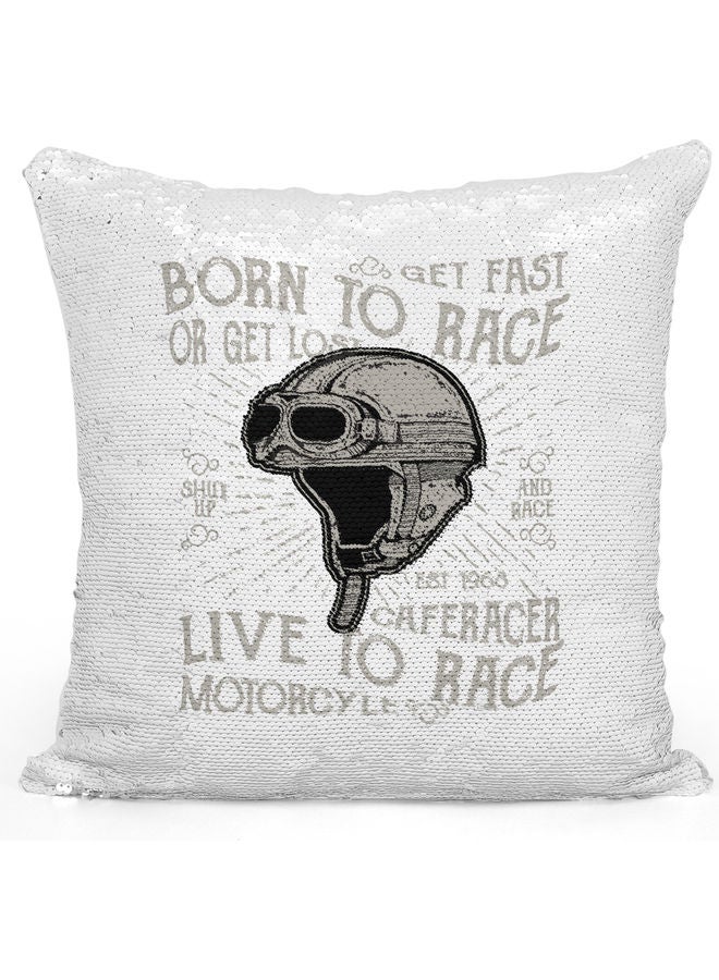 وسادة مُزينة بالترتر بتصميم "Born To Race" متعدد الألوان - Image 1