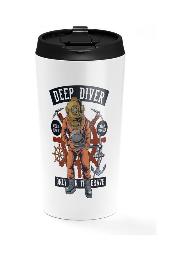 كوب مصنوع من الستانلس ستيل مطبوع عليه عبارة مقتبسة "Deep Diver" مزود بغطاء متعدد الألوان - Image 1