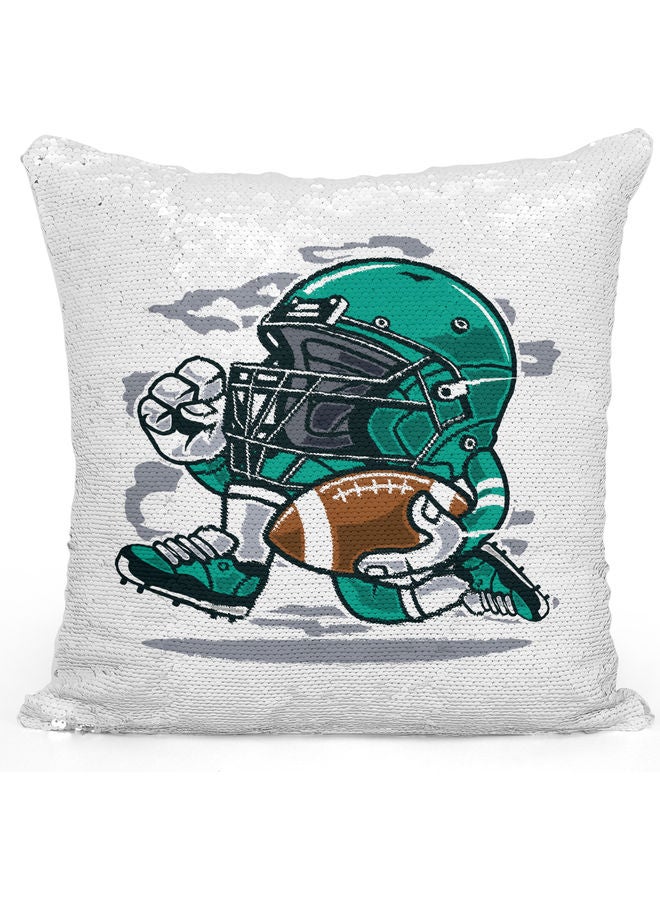 Helmet Character Sequin Decorative Throw Pillow White/Green/Silver 40x40cm - Image 1