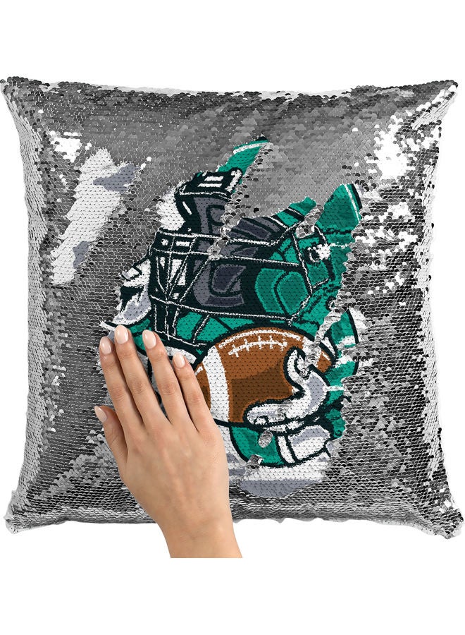 Helmet Character Sequin Decorative Throw Pillow White/Green/Silver 40x40cm - Image 2