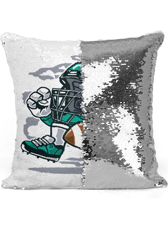 Helmet Character Sequin Decorative Throw Pillow White/Green/Silver 40x40cm - Image 3