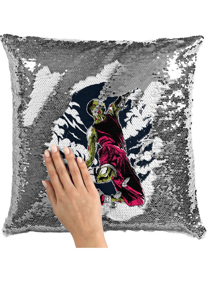 وسادة زينة للديكور مزينة بالترتر على شكل كرة سلة أبيض/ أخضر/ فضي 40x40سم - Image 2
