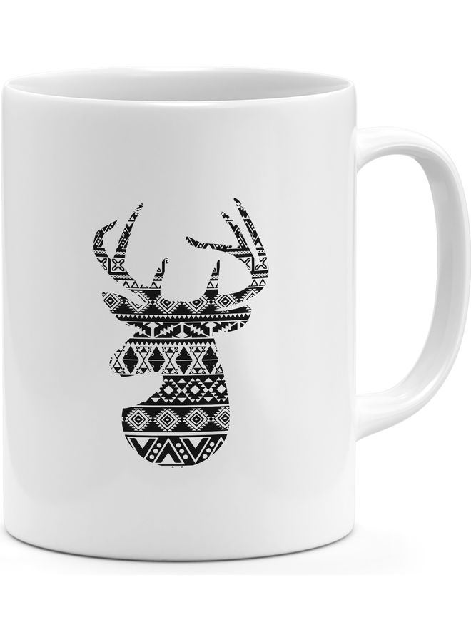 Reindeer Printed Coffee Mug White/Black 18cm - Image 1