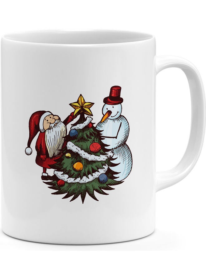 Snow Man And Santa Printed Coffee Mug White/Red/Yellow 18cm - Image 1
